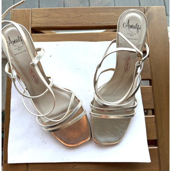 Amalfi by Rangoni Firenze Sandal Gold Sz -10 M Statement Heel Pillow Soft Italy - Picture 14 of 16